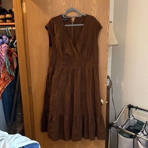 Anne Klein chocolate brown eyelet midi dress